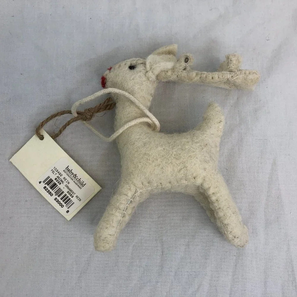 restoration hardware baby child reindeer red nose felt ornament 5